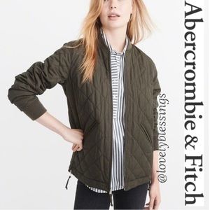 Zipper Bomber Jacket Reversible Abercrombie & Fitch Quilted Olive Moto Utility